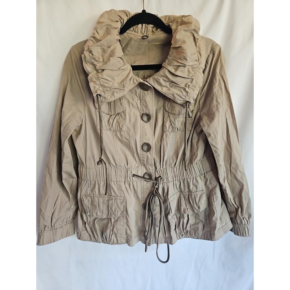 One Girl Who Utility Jacket Women S Tan Excellent Ruched Collar Drawstring 26010